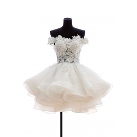 Ball Gown Off the Shoulder Short White Organza Homecoming Dress with Appliques