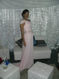 Stunning Princess One-shoulder Capped Sleeves Rhinestones Long Beige Chiffon Prom Dress PD-716